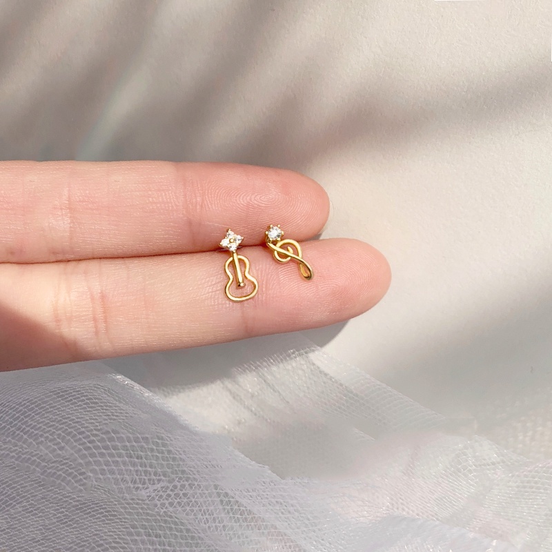 Personality Musical Note Gold Color Earrings Anting Stud Classical Music Violin Crystal Earring Women Jewelry Gift