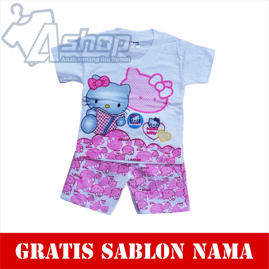 Baju Anak Setelan Hello Kitty Kaos Anak  Perempuan Murah Gratis Custom Nama