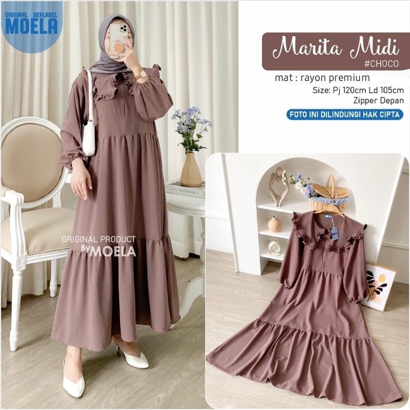 Midi Dress Nabila Syakira Wanita Rayon Viscose Premium Baju Wanita Lengan Panjang Fashion Wanita Kekinian