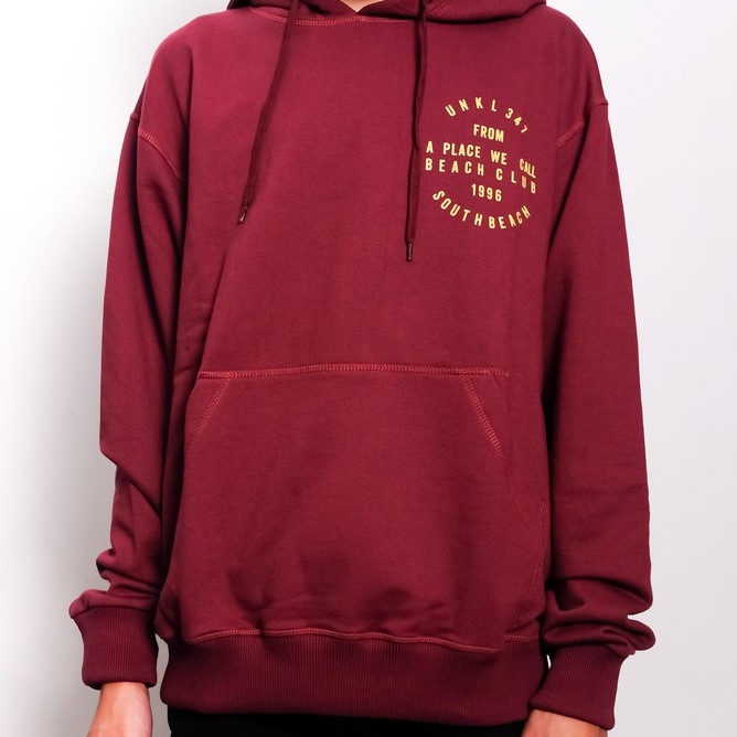 UNKL347 Stamp Beach Club Pullover Hoodie Sweater Maroon