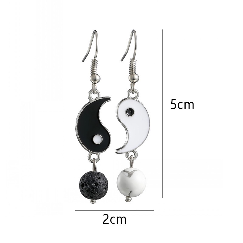 Anting Kait Gantung Wanita Desain Tai Chi Yin Yang Warna Hitam Putih Enamel Untuk Pesta / Hadiah