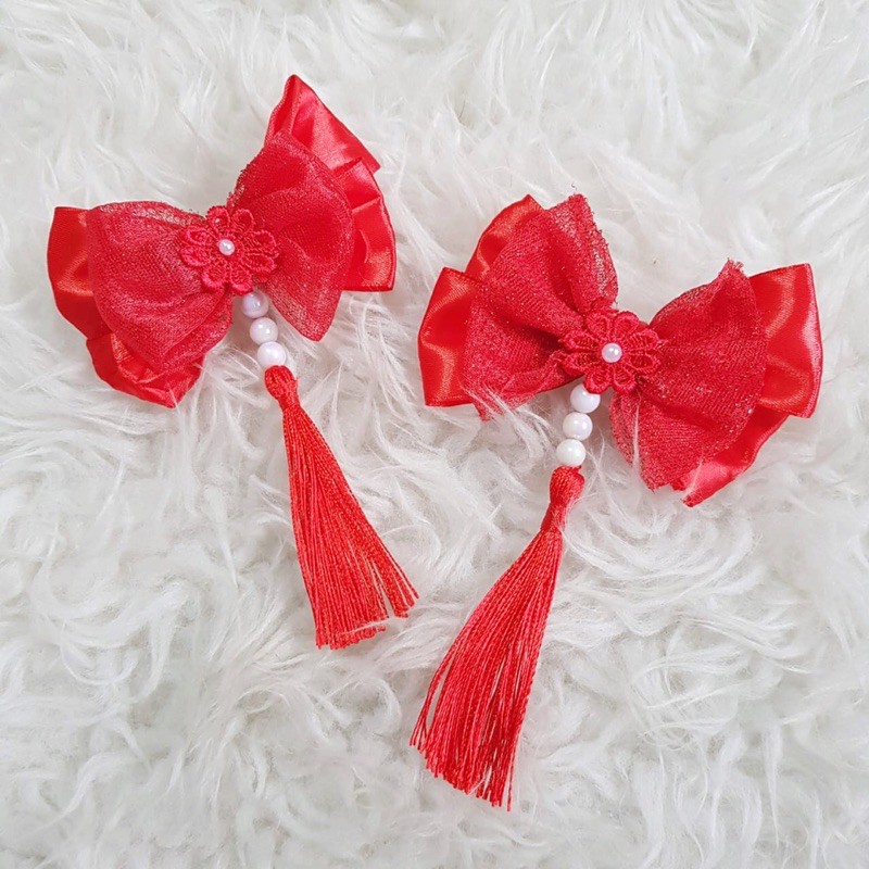 Bando Imlek Pita Jepit Tassels Merah Tassels imlek Shanghai bunga Aksesoris Imlek gong xi fa cai CNY