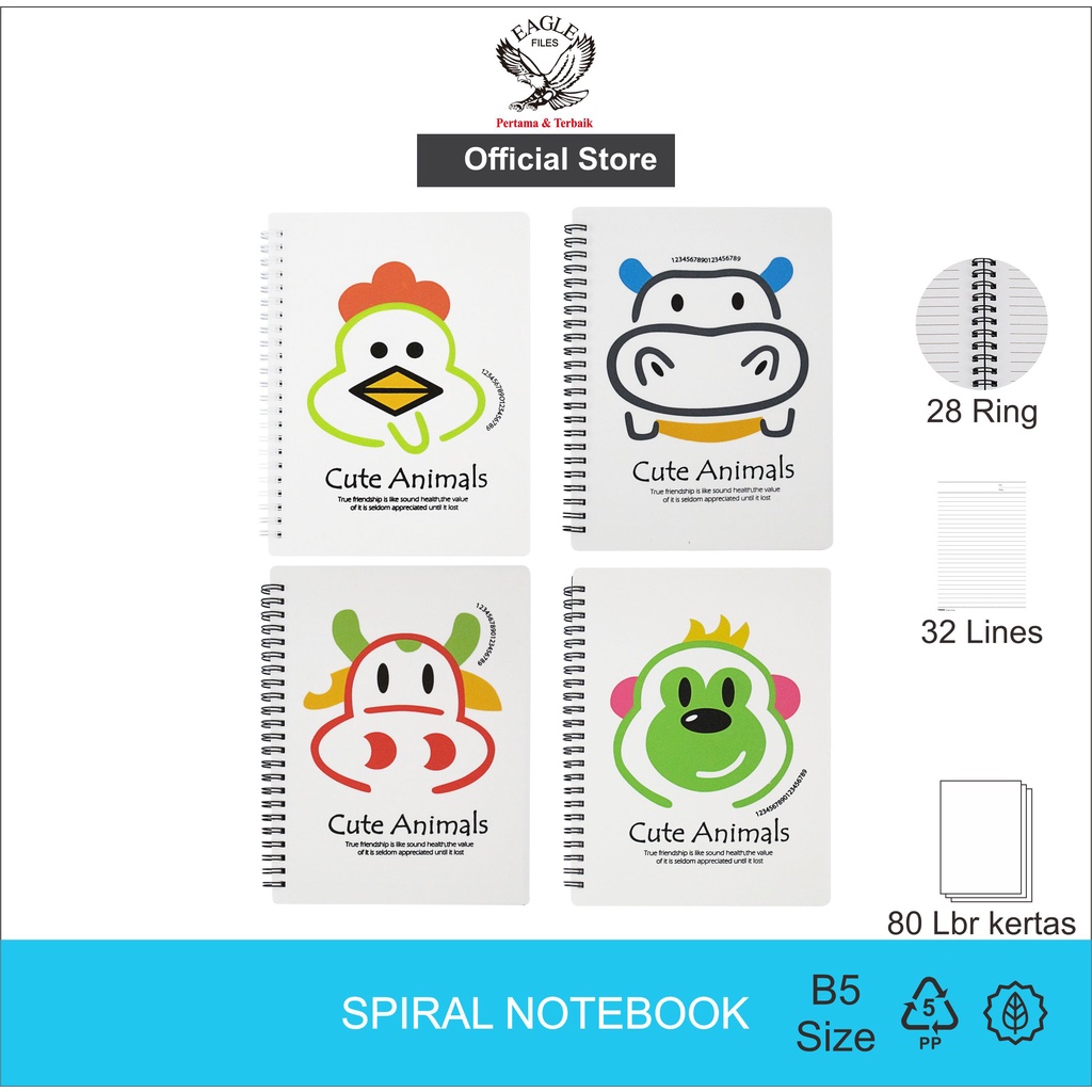 

TOMEX Notebook Spiral / Buku Tulis Buku Catatan Diary Notebook Spiral CUTE ANIMAL B5 80 Lembar