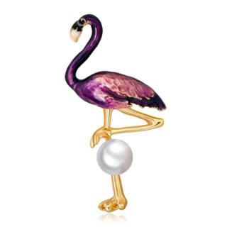 Bros Motif Hewan Flamingo Mutiara Brooch Pin Enamel Flamingo