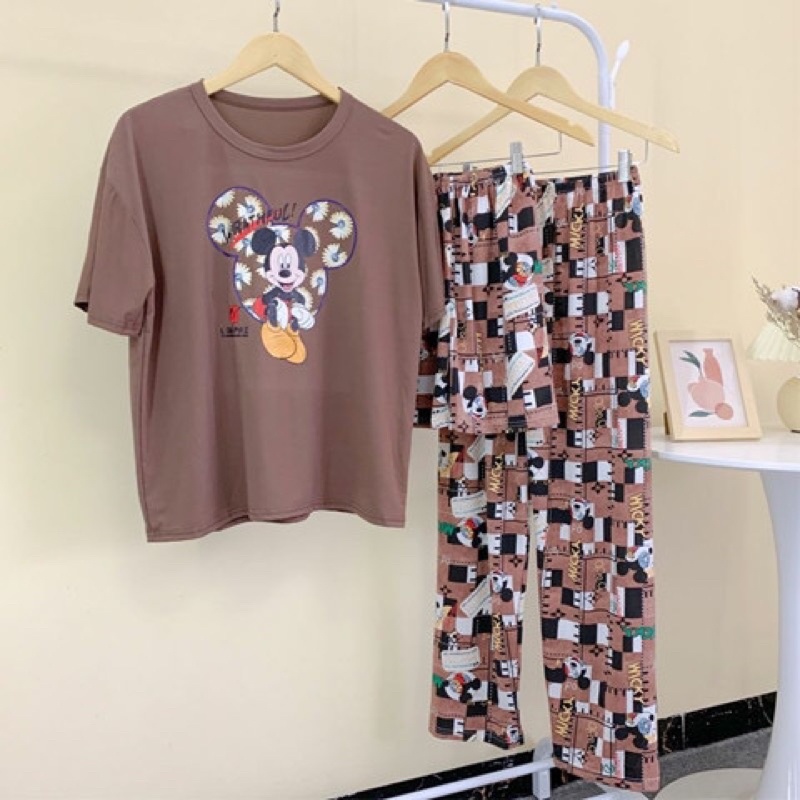 JC- Stelan Oversize 3in1 Import / Piyama 3in1 / Piyama Korea wanita terbaru Murah-3in1 Mickey Coco