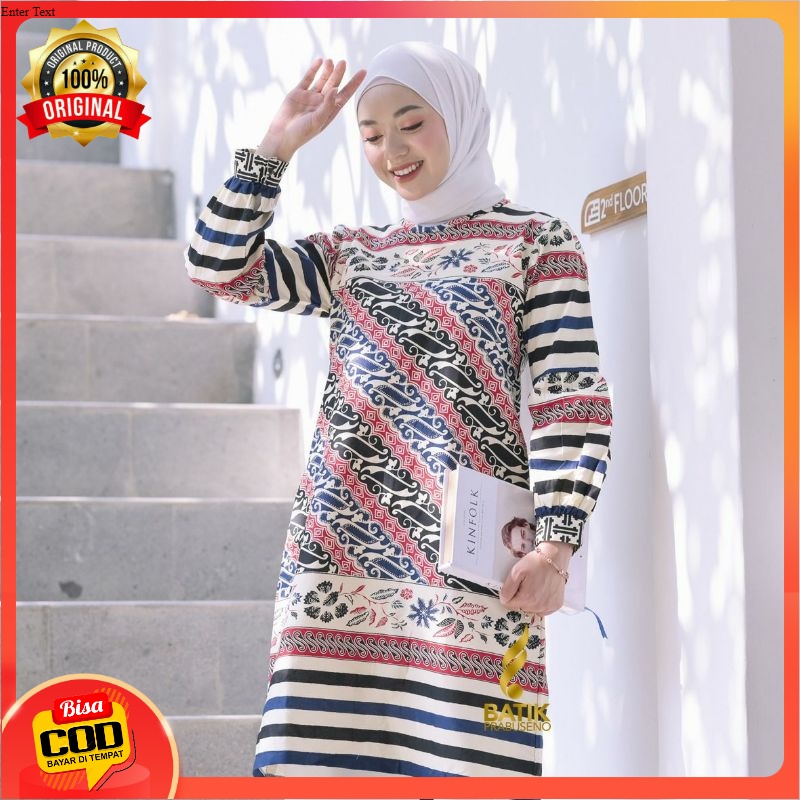 TUNIK MOTIF MADINA ATASAN BATIK WANITA LENGAN PANJANG KATUN PRINTING BATIK PRABUSENO ORIGINAL