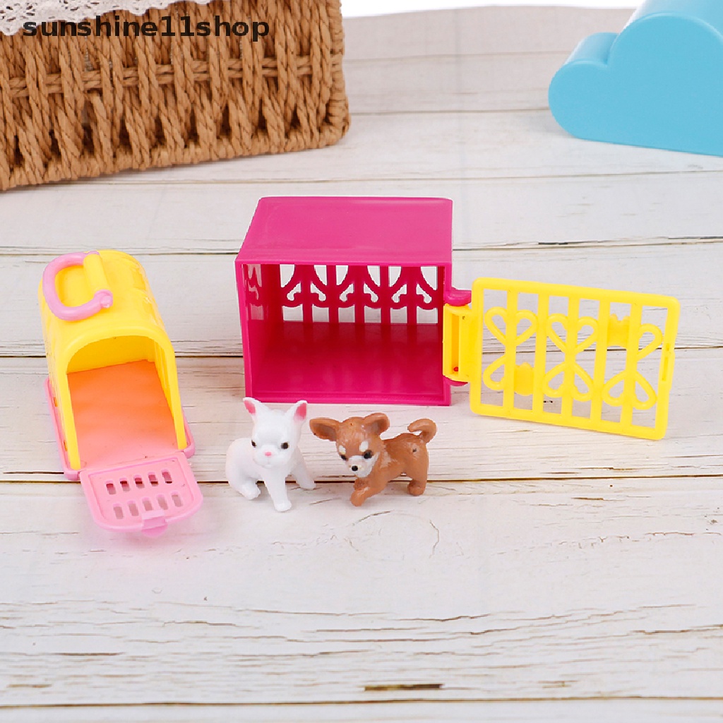 (SHO) 4pcs / Set Mainan Miniatur Anjing + Hewan Peliharaan Untuk Aksesoris Rumah Boneka