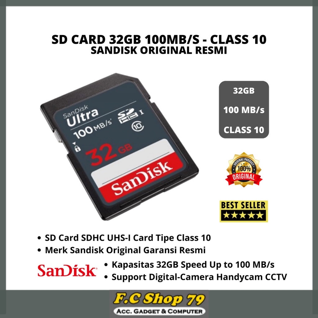 TERLARIS SD Card Kartu Memory SDHC UHS-I Card Kapasitas 32GB Tipe Class 10 Kecepatan Speed Upto 100 