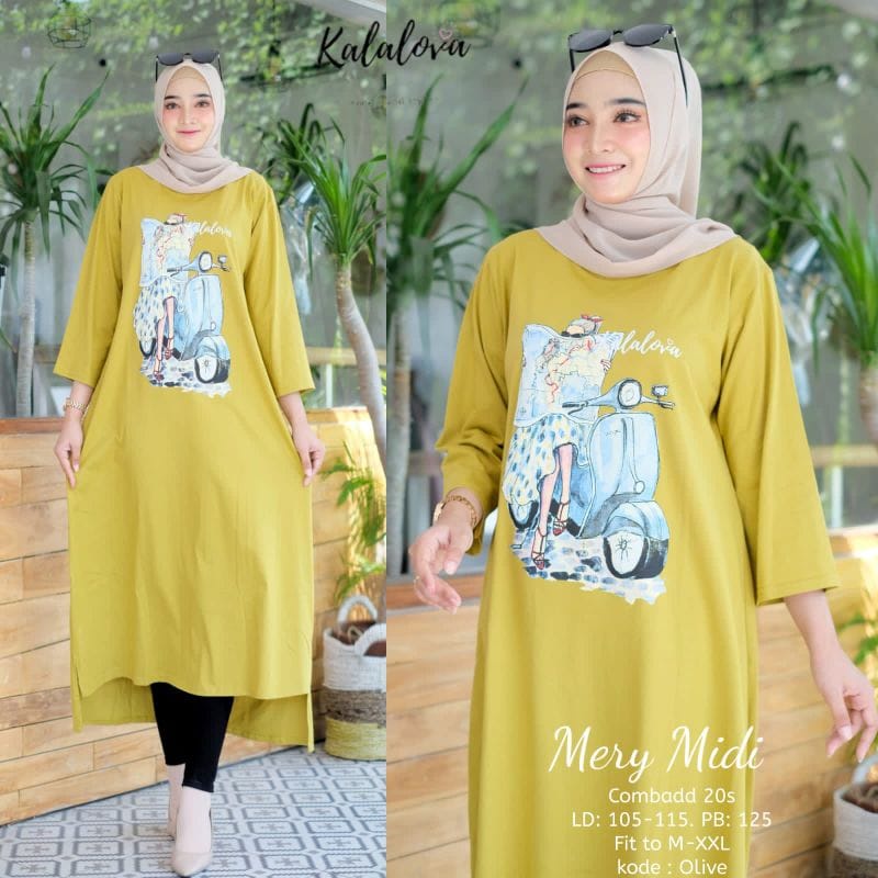 Mery Midi Dress Muslim Gamis Kaos Wanita Mini Dress Korea Ootd Kekinian Baju Wanita Jumbo Bahan Combed Aplikasi Sablon