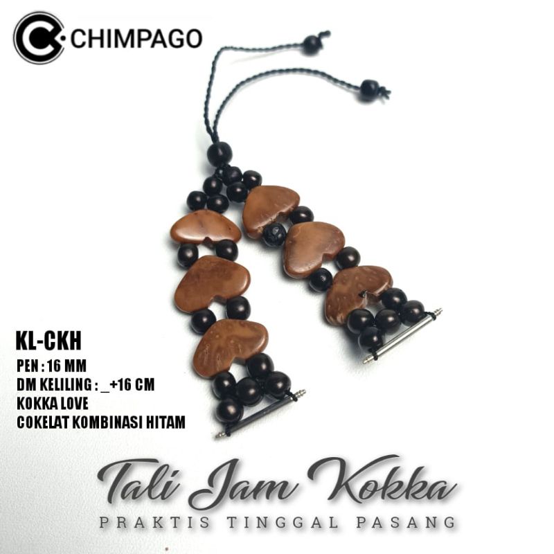 Tali jam kayu kokka tinggal pasang PEN 16 MM / Motif love