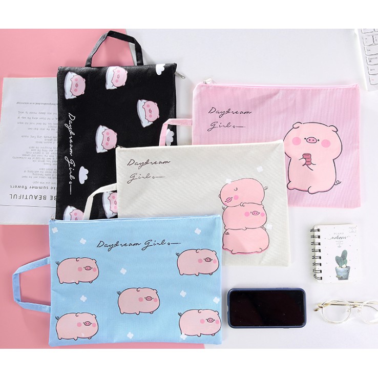 Tas Map A4 Resleting Gambar BABI PIGGY LUCU / Map Organizer Tas Serbaguna Resleting PIG Lucu Imut