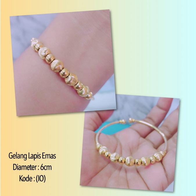 Gelang Tangan Titanium Lapis Emas 24k Motif Bola Bola &amp; Oval Ukir Cantik 6cm bisa diatur sesuai keinginan anda