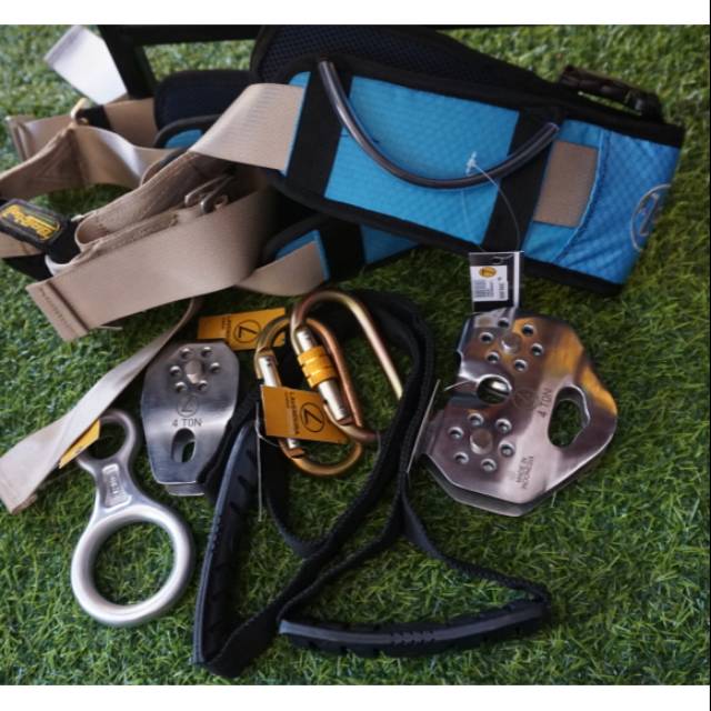 Paket 1 flying fox seat harness sit harness pulley tandem fixed carabiner oval screw figure eight
