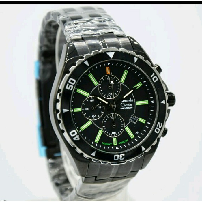 JAM TANGAN ALEXANDRE CHRISTIE WATCH AC 9214 PRIA SPORTY NIGHT VISION FULL BLACK ORI
