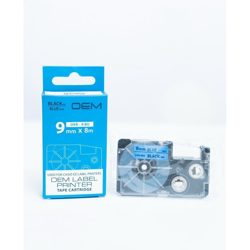 OEM TAPE EZ LABEL CASIO 9MM BLACK INK BLUE (OXR-9BU)