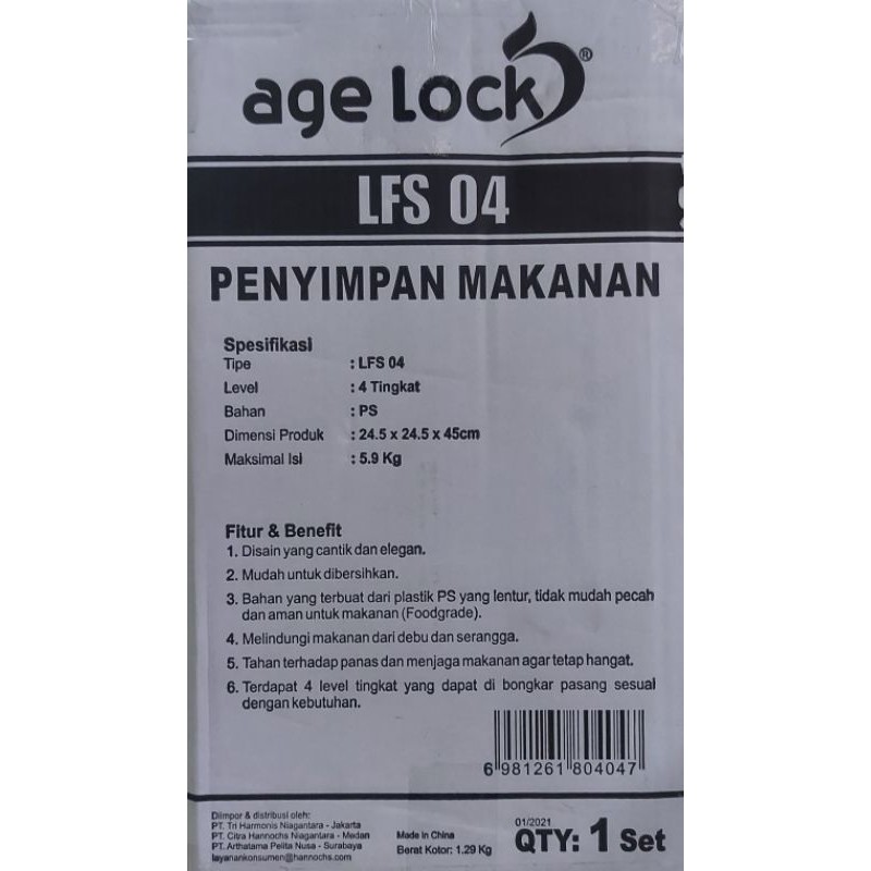 Food Storage 4 Tingkat AGE LOCK LFS 04/ Rak Tudung Saji/ Rak Makanan Susun