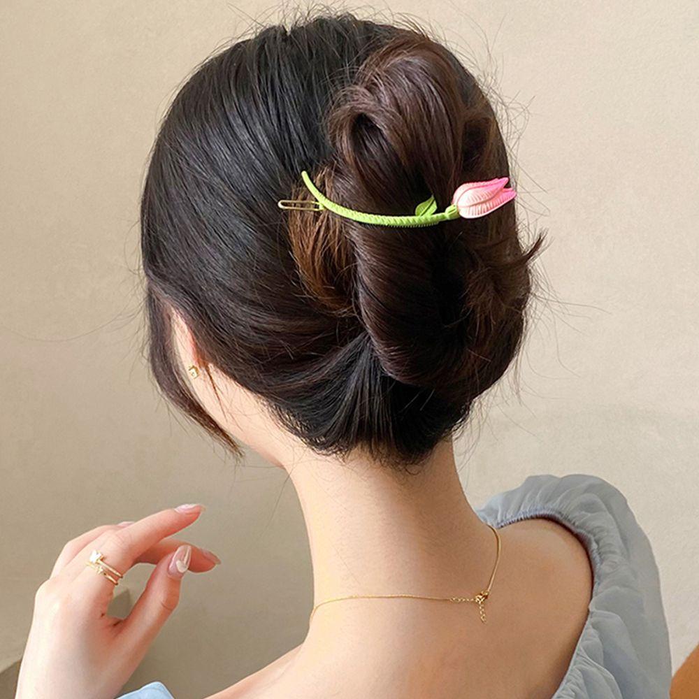 Needway   Tulip Hair Clip Lucu Manis French Geometric Hair Clip Temperamen Gadis Wanita Aksesoris Rambut