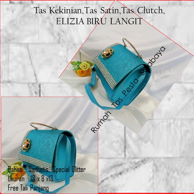 Tas Kekinian,Tas Satin,Tas Clutch,ELIZIA BIRU LANGIT