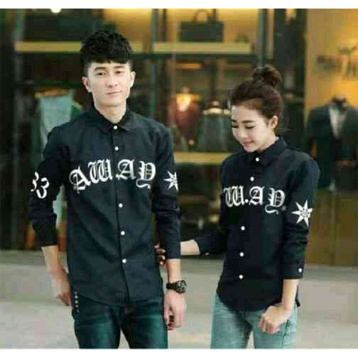 Baju Couple Murah [Cp Kemeja AWAY Hitam LT] kemeja couple cotton hitam