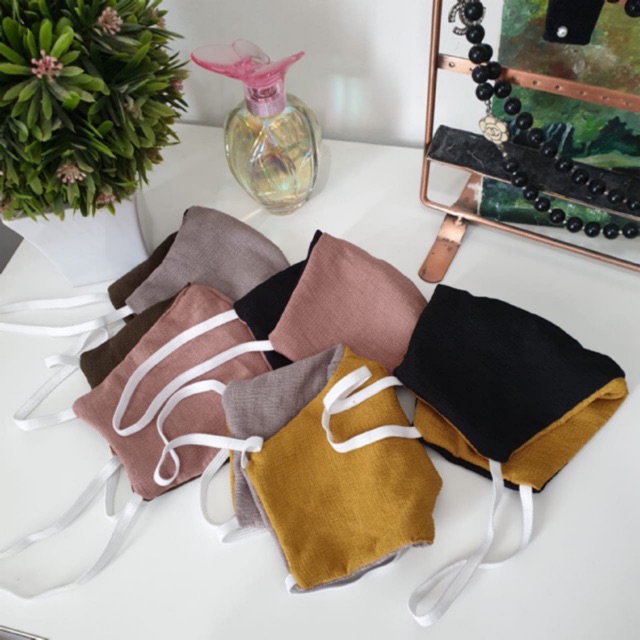 Masker Hijab Kain Earloop 2ply Bahan Kaos Tebal Premium Tali Karet Insert Tissue