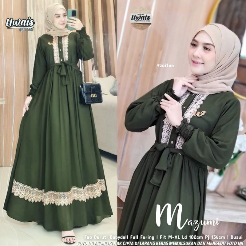 Mazumi by Uwais - Gamis Ceruty Renda Ruffle Busui