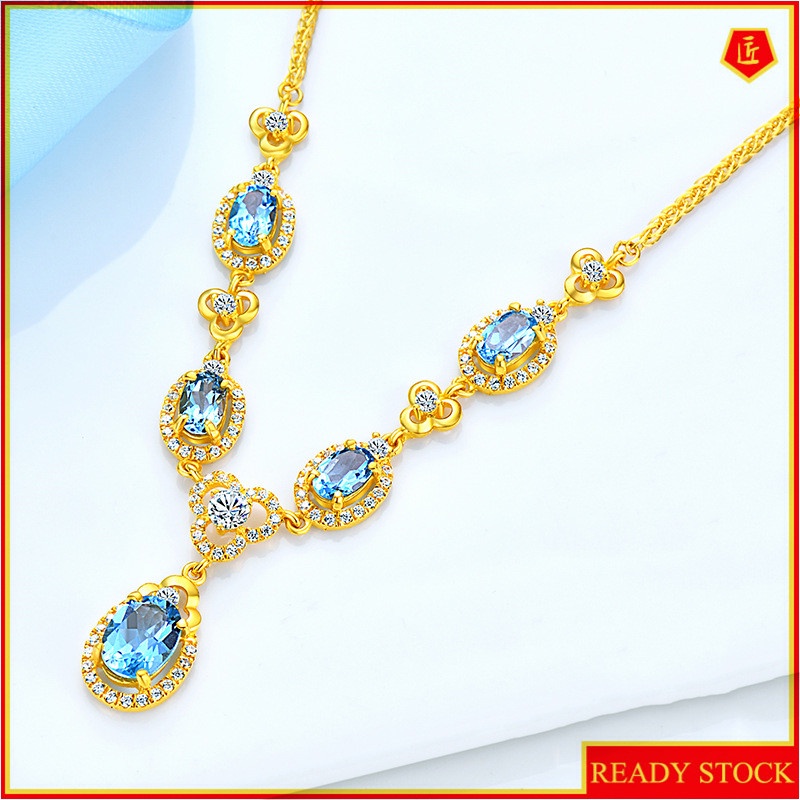 [Ready Stock]Fashion Luxury 18K Gold Plated Color Gemstone Necklace