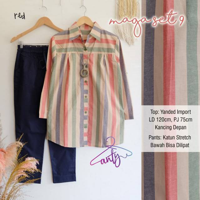 JMY - Setelan Kemeja Salur Celana Jumbo Anty Fashion Original Solo