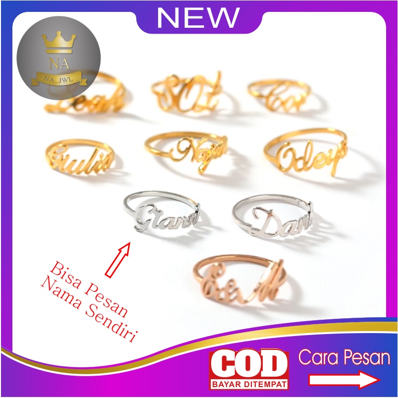 Cincin titanium anti karat custom nama lapis emas aksesoris fashion wanita korea couple ukir perak