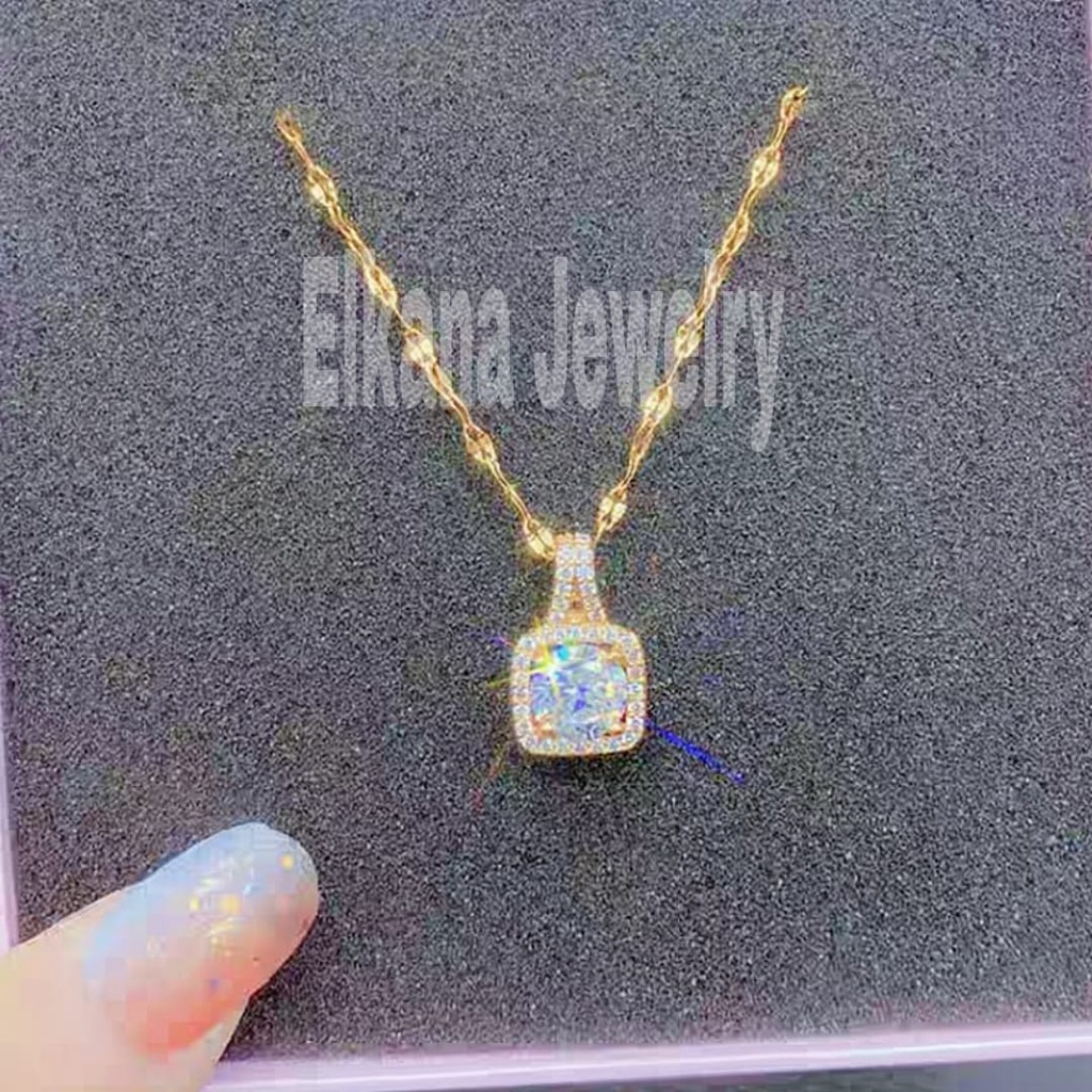 TITANIUM KALUNG DIAMOND KOTAK SUPER BERKELAS PERHIASAN ANTI KARAT&amp;ANTI LUNTUR