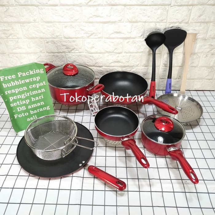 Bonus 3pcs Panci set Supra 12pc warna merah  steamer  grill  Merah M611