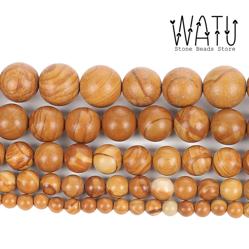 Manik Batu Alam Motif Kayu Dyed Wood Grain Round Beads