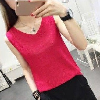 Tank Top Rajut Import Kombinasi Kaos V Neck Kaos Rajut Longgar Atasan Rajut Kaos Rajut