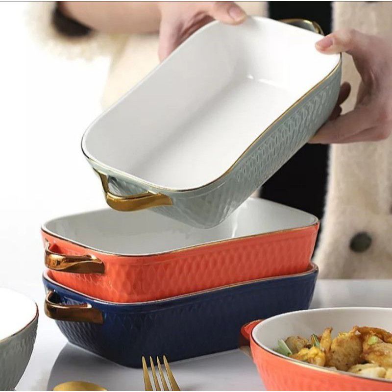 PIRING WADAH MANGKUK SAJI KERAMIK NORDIC PERSEGI