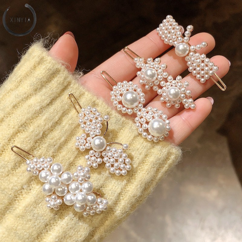 Jepit Rambut Hairclip Model Barrette Dengan Mutiara Gaya Korea Untuk Wanita Hairpin