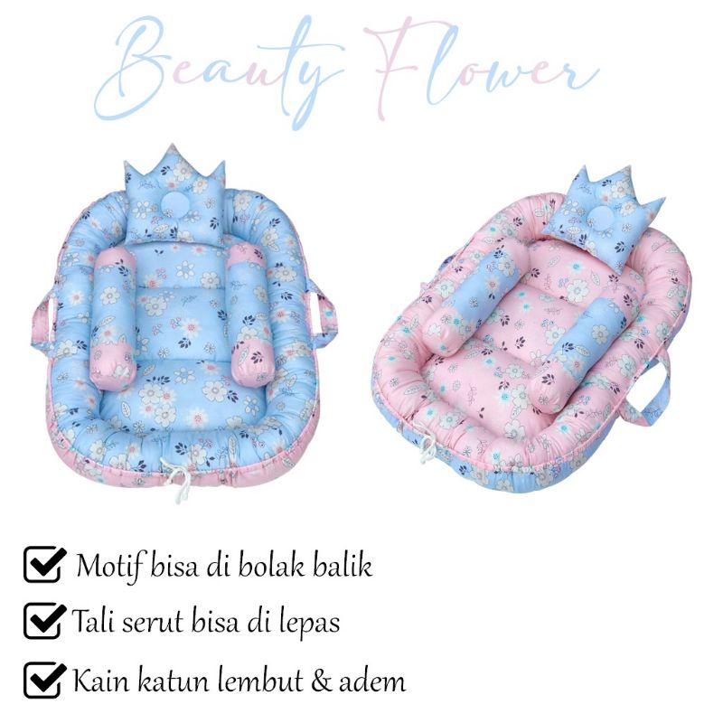 [ New Arrival ] Babynest kasur Bayi Portable | motif Bisa Bolak balik| bantal guling kelambu