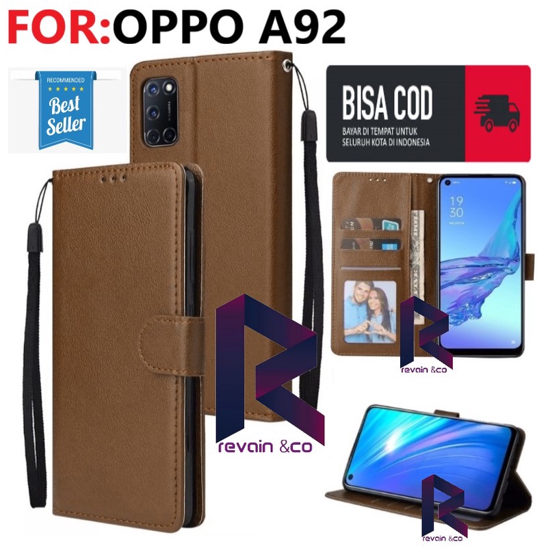 SARUNG KULIT OPPO A92 FLIP WALLET LEATHER KULIT PREMIUM FLIP COVER SARUNG BUKA TUTUP FLIP CASE OPPO A92