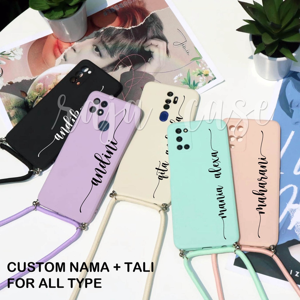 Custom Nama + Tali Softcase Macaron [For Oppo/Vivo/Realme/Xiaomi/Iphone/Samsung/Infinix/] Case Hp Cu