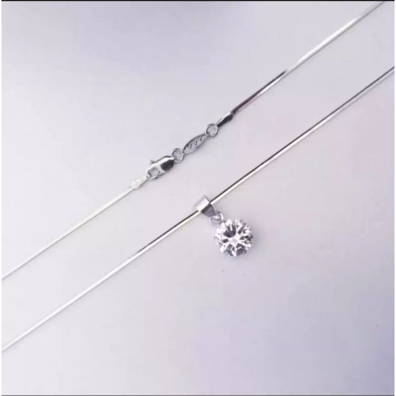 kalung belut silver set liontin mata satu perhiasan wanita titanium silver