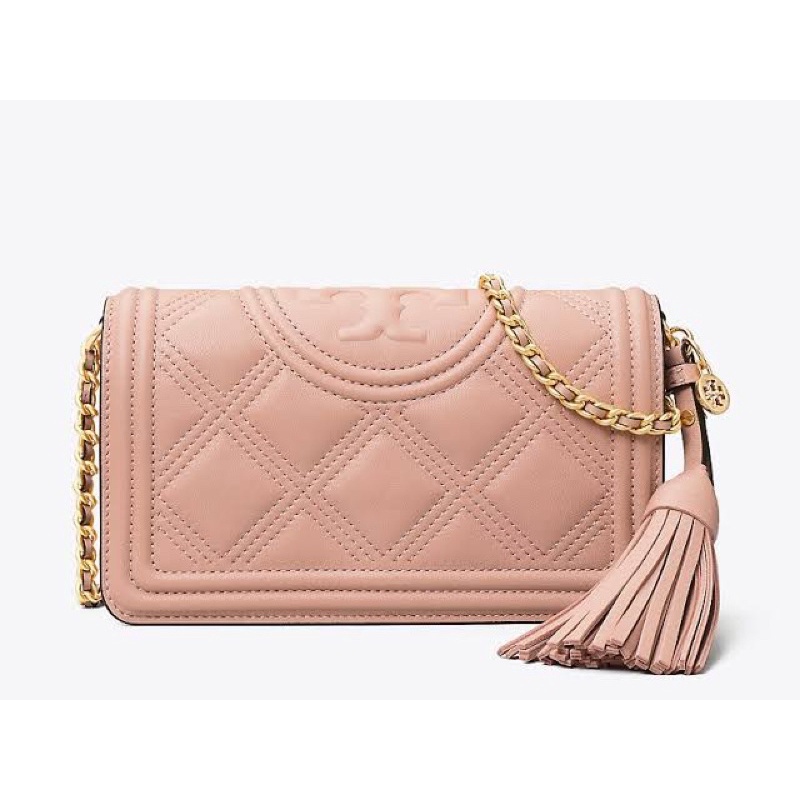 TORY BURCH TB FLEMING SOFT WALLET CROSSBODY PINK MOON