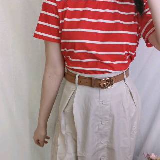 Sailor set baju  wanita kaos  garis  garis  merah rok kancing 