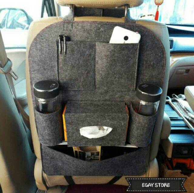 Car Seat Organizer Multifungsi / Tas Jok Mobil / Tempat Penyimpanan HP Botol Minum Tissue Snack