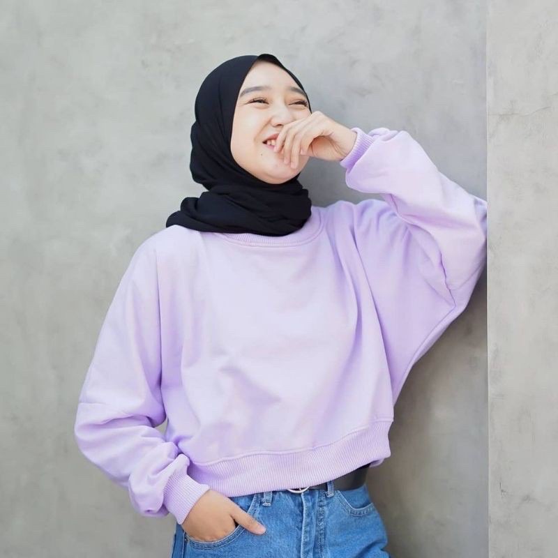 OVERSIZE CROOPE SWEATER / SWEATER WANITA CROP POLOS / OVERSIZE LENKA-LAVENDER SPANDEK