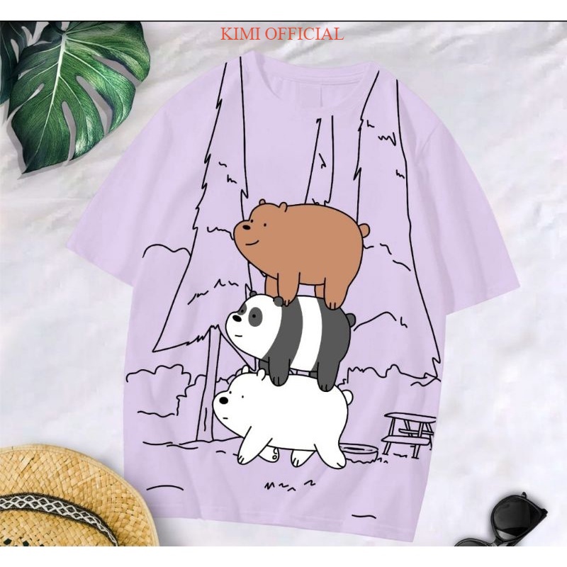 Baju Kaos WE BARE BEARS LILAC Atasan Baju Kaos Wanita Jumbo Oversize Premium Kartun Lucu Tangan Pend