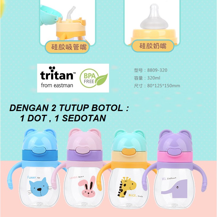 Botol air minum Bayi Baby Balita Diller Tritan 100% BPA FREE Dual cap