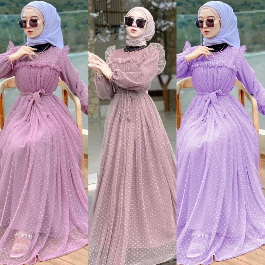 COD - MARBELA Dress Gamis Maxi Brukat Doty Polka Pesta Kondangan Muslim Wanita LD100 / DRESS MELANI TILE