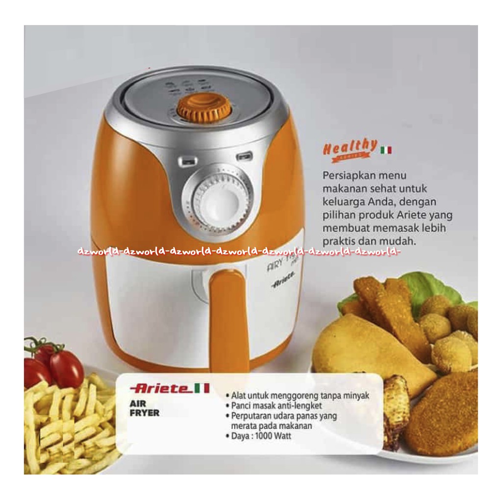 Ariete Airy Fryer Mini 2L Alat Penggorengan Tanpa Minyak Kapasitas 2 Liter Ariette Air fryer Airfryer Panci Penggorengan Warna Orange