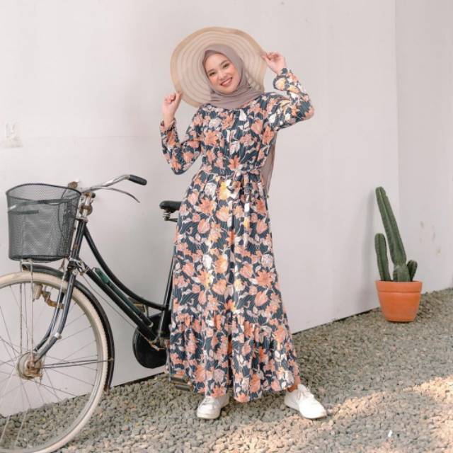 TROPICAL DRESS - NAVY by VANILLA HIJAB size S/M