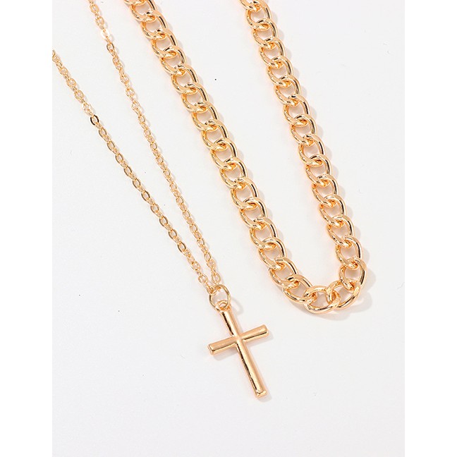 LRC Kalung Fashion Golden Cross Double Necklace D68240