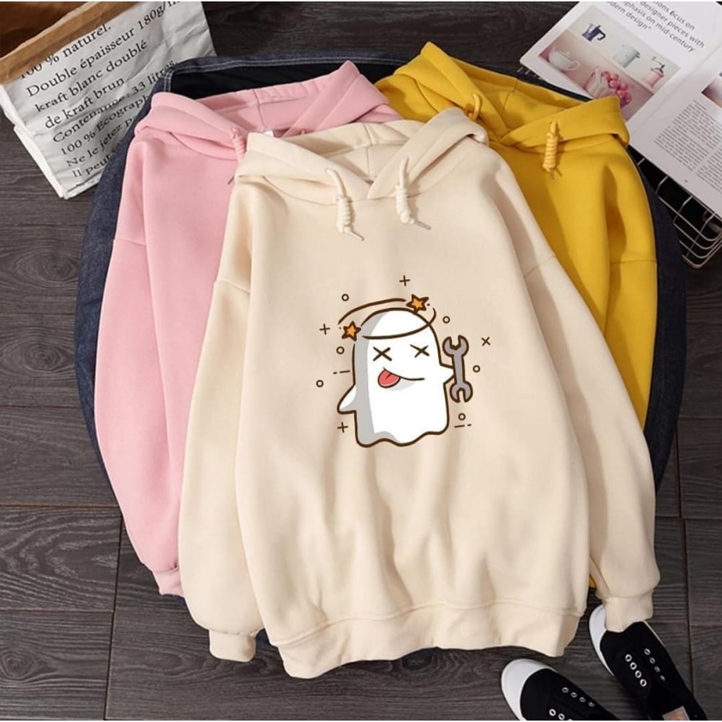 HOODIE WANITA TIRED CUTE GHOST - ATASAN TEBAL LUCU TERLARIS