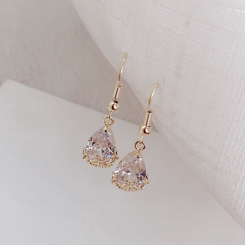 FerenHongXia anting gantung kristal zircon bentuk tetesan air gaya vintage alegan